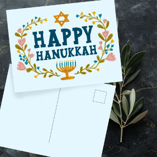 HAPPY HANUKKAH floral wreath Jewish Customizable Postcard