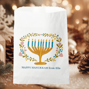 HAPPY HANUKKAH floral wreath Jewish Holiday CUSTOM Favor Bag