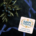 HAPPY HANUKKAH floral wreath Jewish Holiday CUSTOM Square Sticker<br><div class="desc">Hand drawn text and florals by me for you.  Click "personalize" to edit the text. For more designs and colors check my shop! Or let me know if you'd like something custom.  Ask if you don't find what you need! :)</div>