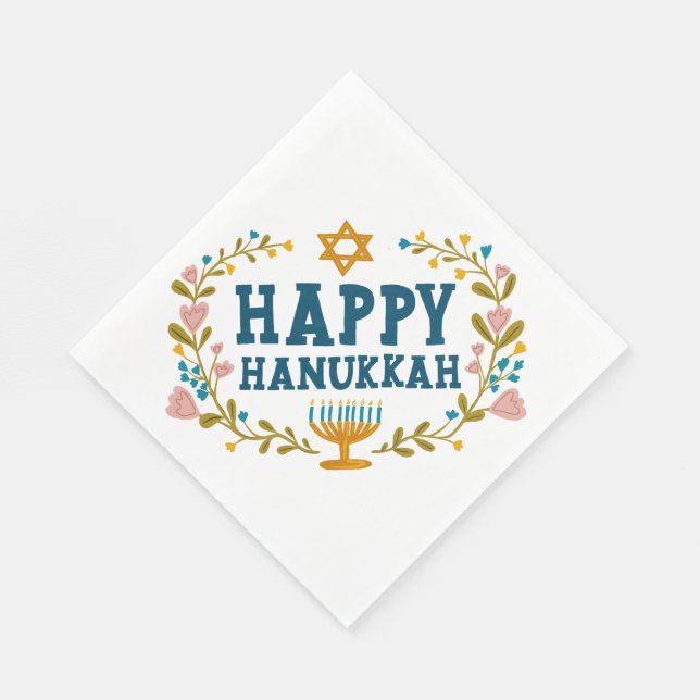HAPPY HANUKKAH floral wreath Jewish Holiday  Napkins (Corner)