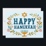HAPPY HANUKKAH Floral Wreath Menorah Custom Photos Holiday Card<br><div class="desc">Hand drawn text and florals by me for you. Click "personalize" to edit and add your own text and photos to the back of the postcard or change the background colors. Everything is customizable. For more designs and colors check my shop! Or let me know if you'd like something custom....</div>