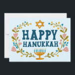 HAPPY HANUKKAH Floral Wreath Menorah Custom Photos Holiday Card<br><div class="desc">Hand drawn text and florals by me for you. Click "personalize" to edit and add your own text and photos to the back of the postcard or change the background colors. Everything is customizable. For more designs and colors check my shop! Or let me know if you'd like something custom....</div>