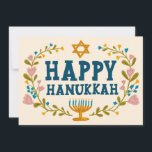 HAPPY HANUKKAH Floral Wreath Menorah Custom Photos Holiday Card<br><div class="desc">Hand drawn text and florals by me for you. Click "personalize" to edit and add your own text and photos to the back of the postcard or change the background colors. Everything is customizable. For more designs and colors check my shop! Or let me know if you'd like something custom....</div>