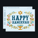 HAPPY HANUKKAH Floral Wreath Menorah Custom text Postcard<br><div class="desc">Hand drawn text and florals by me for you. Click "personalize" to edit and add your own text and return address to the back of the postcard or change the background colors. Everything is customizable. For more designs and colors check my shop! Or let me know if you'd like something...</div>