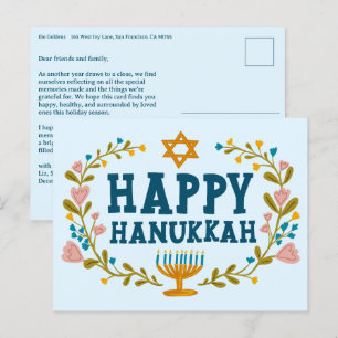 HAPPY HANUKKAH Floral Wreath Menorah Custom text Postcard