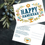 HAPPY HANUKKAH Floral Wreath Menorah Custom text Postcard<br><div class="desc">Hand drawn text and florals by me for you. Click "personalize" to edit and add your own text and return address to the back of the postcard or change the background colors. Everything is customizable. For more designs and colors check my shop! Or let me know if you'd like something...</div>