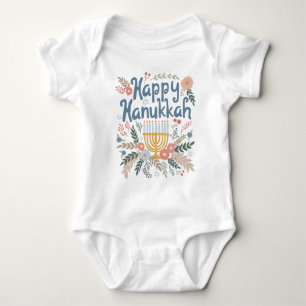 Happy Hanukkah FLorals Hand-drawn Art Baby Bodysuit