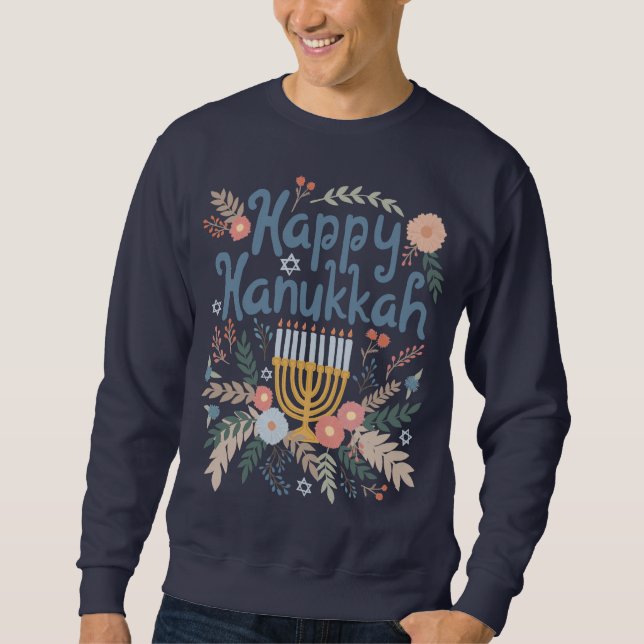Happy Hanukkah FLorals Hand-drawn Art  Sweatshirt (Front)