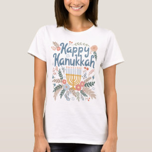 Happy Hanukkah FLorals Hand-drawn Art T-Shirt