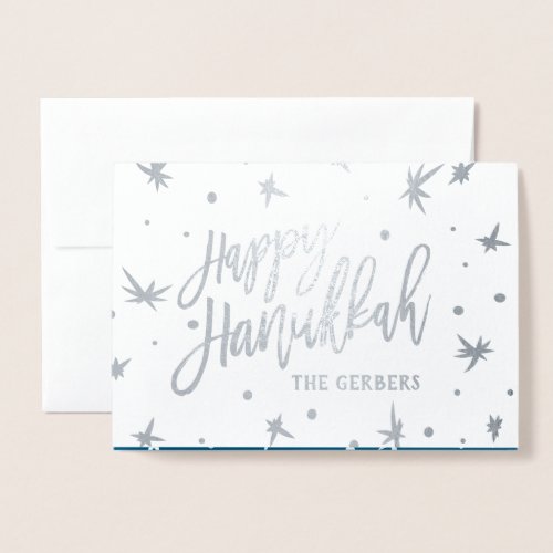 Happy Hanukkah Foil Brush Script Custom Name Foil Card