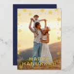 Happy Hanukkah Foil Holiday Card<br><div class="desc">Elevate your festive greetings with our Happy Hanukkah Foil Holiday Card. Each card features a breathtaking frame of gleaming real gold snowflakes surrounding your chosen photo, promising a touch of luxury. Be it a family portrait or a cherished memory, make it shine bright against a winter wonderland backdrop. Sparkle this...</div>