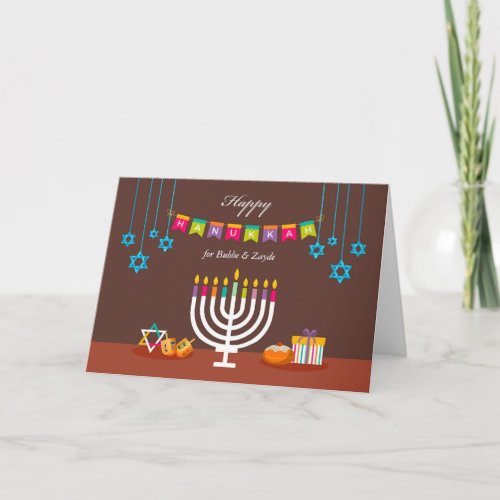 Happy Hanukkah for Bubbe  Zayde Colorful Menorah Card
