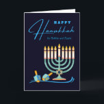 Happy Hanukkah for Bubbie and Zayde Grandparents Card<br><div class="desc">Happy Hanukkah,  for grandparents Bubbie and Zayde. Change the grandparent names of endearment on the cover of this Hanukkah greeting card as needed. Digital illustration with a menorah and two dreidels. Art,  image,  and verse copyright © Shoaff Ballanger Studios,  2022.</div>