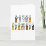 Happy Hanukkah for Cat Lover Holiday Card<br><div class="desc">Different colored cartoon cats holding up pale blue cards that have letters on spelling out 'Happy Hanukkah'.</div>