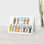 Happy Hanukkah for Cat Lover Holiday Card<br><div class="desc">Different colored cartoon cats holding up pale blue cards that have letters on spelling out 'Happy Hanukkah'.</div>