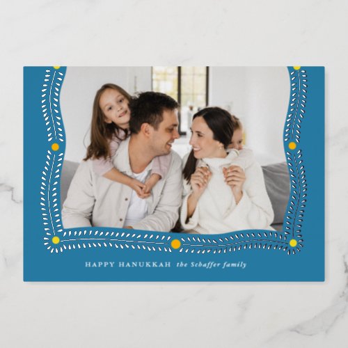 Happy Hanukkah Frame of Light Photo Foil Holiday Card