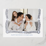 Happy Hanukkah Frame of Light Photo Foil Holiday Card<br><div class="desc">A wreath of shiny silver foil laurel leaves and abstract points of light frame your photo for a classic white Hanukkah card. Don't forget to personalize this flat card with your names and personal message on the reverse.</div>