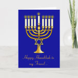 Happy Hanukkah Friend with Menorah Holiday Card<br><div class="desc">This design features a fully-lit Menorah. For matching items type "penguincornerstore hanukkah" into the Zazzle search bar.</div>
