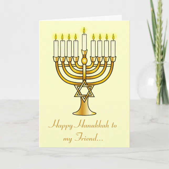 Happy Hanukkah Friend with Menorah Holiday Card | Zazzle