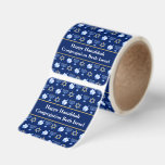 Happy Hanukkah from Custom Synagogue Blue Square Sticker<br><div class="desc">Beautiful Hanukkah roll of stickers in pretty blue with a cool pattern of Judaism star,  dreidel for fun Chanukah games,  and the Jewish menorah for the holiday. Customize with your name from your temple,  congregation,  or synagogue.</div>