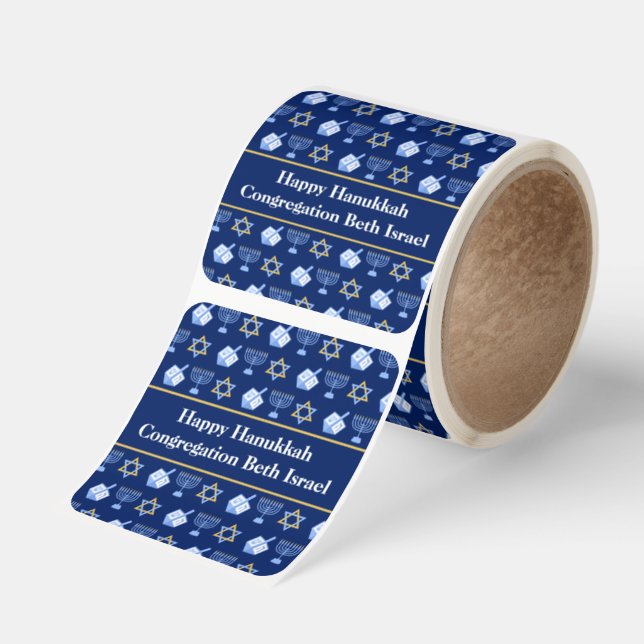 Happy Hanukkah from Custom Synagogue Blue Square Sticker (Roll)