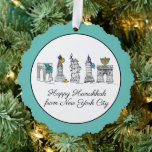 Happy Hanukkah from New York City NYC Chanukah Ornament Card<br><div class="desc">Design features an original marker illustration of New York City "dressed up" for the holiday season. Just personalize for a fun Hanukkah gift or party favor. This design is also available on other products. Coordinating designs are also available. Don't see what you're looking for? Contact Rebecca to have something designed...</div>
