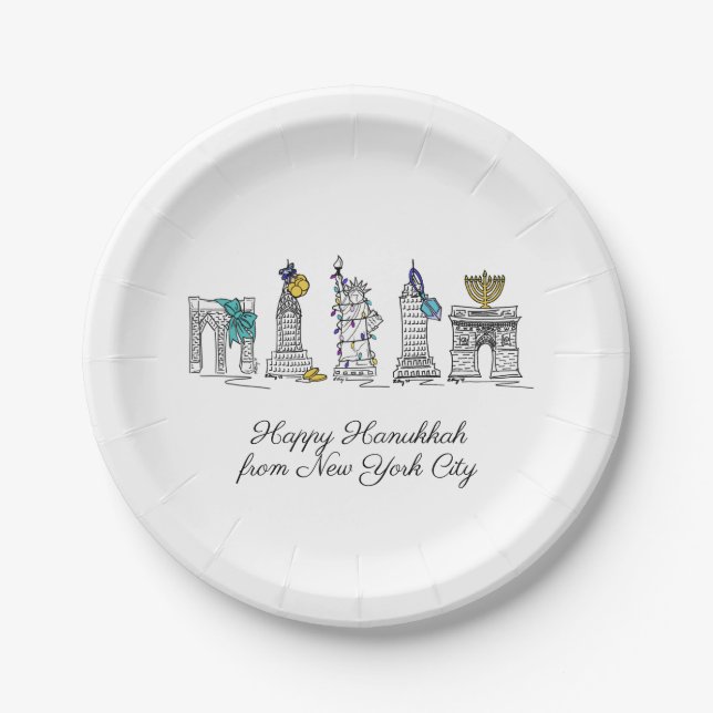 Happy Hanukkah from New York City NYC Chanukah Paper Plates (Front)