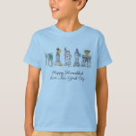 Happy Hanukkah from New York City NYC Chanukah T-Shirt<br><div class="desc">Design features an original pen-and-ink illustration of various New York City landmarks, including the Statue of Liberty, Washington Square Arch, and the Brooklyn Bridge, "dressed up" for the holiday season. Ideal for celebrating Hanukkah and the Jewish holidays. This NYC design is also available on other products. Coordinating Chanukah party designs...</div>