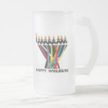 Happy Hanukkah Frosted Glass Beer Mug<br><div class="desc">Customize it with your own design,  or any of ours.</div>