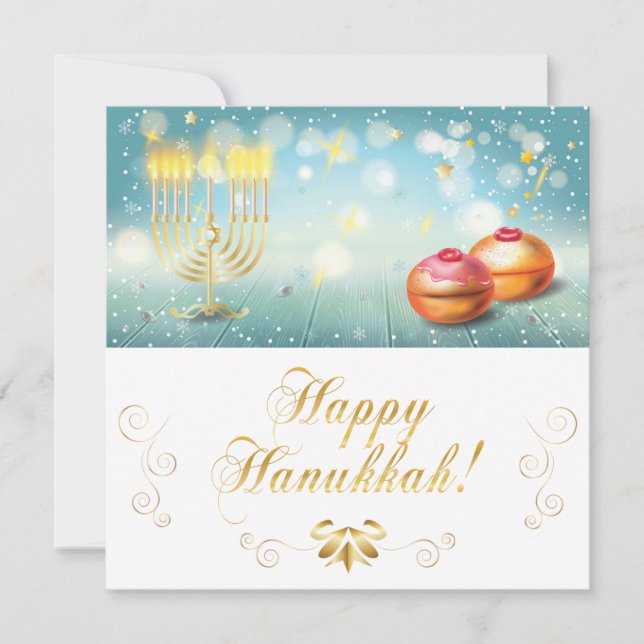 Happy Hanukkah Frstival festive Gold Menorah CARD (Front)