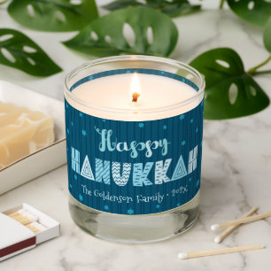 Happy Hanukkah Fun Typography Star of David Name Scented Candle
