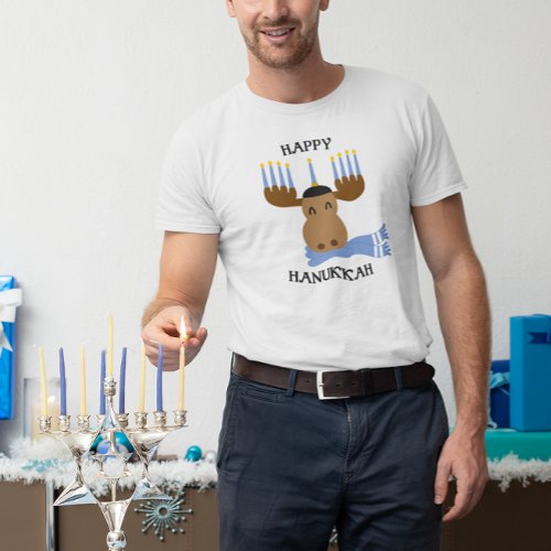 Happy Hanukkah Funny Moose Menorah T_Shirt