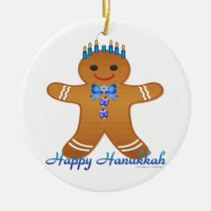 Happy Hanukkah Gingerbread Man Menorah Ceramic Ornament