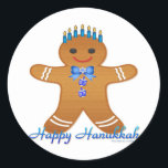 Happy Hanukkah Gingerbread Man Menorah Classic Round Sticker<br><div class="desc">You are viewing The Lee Hiller Design Collection. Apparel,  Gifts & Collectibles Lee Hiller Photography or Digital Art Collection. You can view her Nature photography at http://HikeOurPlanet.com/ and follow her hiking blog within Hot Springs National Park.</div>