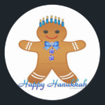 Happy Hanukkah Gingerbread Man Menorah Classic Round Sticker<br><div class="desc">You are viewing The Lee Hiller Design Collection. Apparel,  Gifts & Collectibles Lee Hiller Photography or Digital Art Collection. You can view her Nature photography at http://HikeOurPlanet.com/ and follow her hiking blog within Hot Springs National Park.</div>