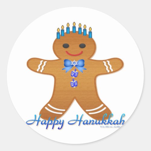 Happy Hanukkah Gingerbread Man Menorah Classic Round Sticker