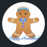 Happy Hanukkah Gingerbread Man Menorah Classic Round Sticker<br><div class="desc">You are viewing The Lee Hiller Design Collection. Apparel,  Gifts & Collectibles Lee Hiller Photography or Digital Art Collection. You can view her Nature photography at http://HikeOurPlanet.com/ and follow her hiking blog within Hot Springs National Park.</div>