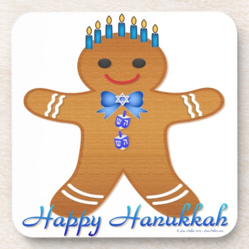 Happy Hanukkah Gingerbread Man Menorah Coaster