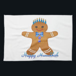 Happy Hanukkah Gingerbread Man Menorah Kitchen Towel<br><div class="desc">You are viewing The Lee Hiller Design Collection. Apparel,  Gifts & Collectibles Lee Hiller Photography or Digital Art Collection. You can view her Nature photography at http://HikeOurPlanet.com/ and follow her hiking blog within Hot Springs National Park.</div>