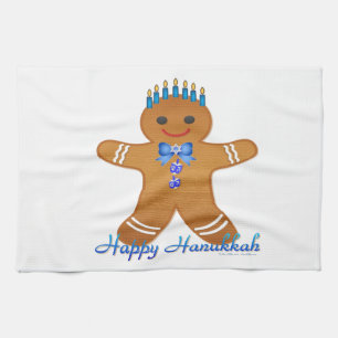 Happy Hanukkah Gingerbread Man Menorah Kitchen Towel