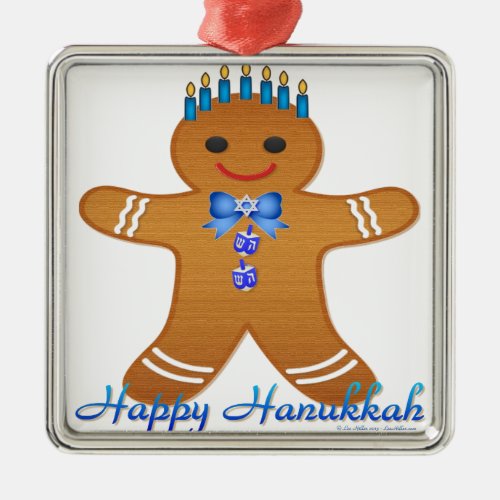 Happy Hanukkah Gingerbread Man Menorah Metal Ornament