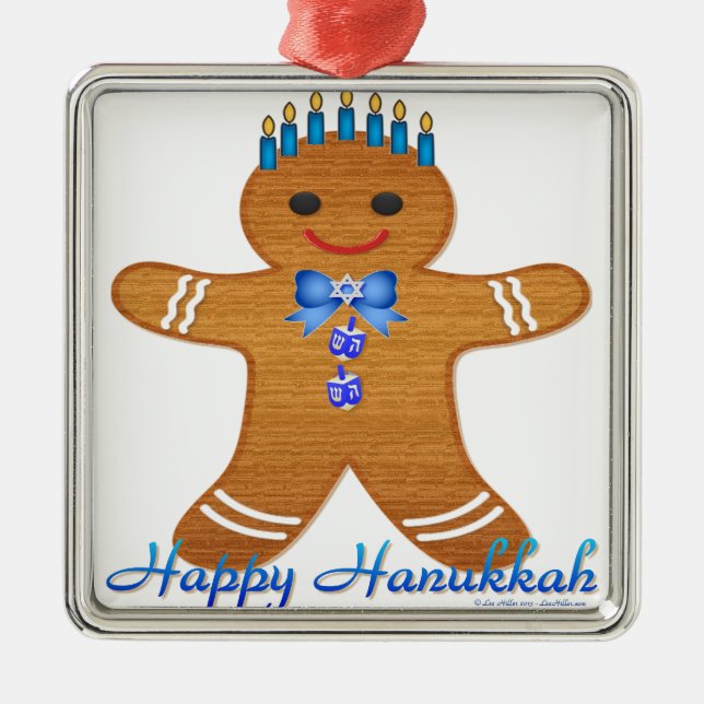 Happy Hanukkah Gingerbread Man Menorah Metal Ornament (Front)