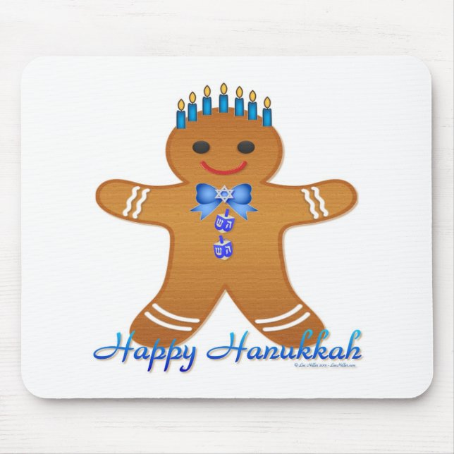 Happy Hanukkah Gingerbread Man Menorah Mouse Pad (Front)