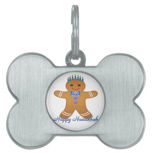 Happy Hanukkah Gingerbread Man Menorah Pet Name Tag