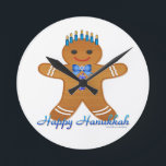 Happy Hanukkah Gingerbread Man Menorah Round Clock<br><div class="desc">You are viewing The Lee Hiller Design Collection. Apparel,  Gifts & Collectibles Lee Hiller Photography or Digital Art Collection. You can view her Nature photography at http://HikeOurPlanet.com/ and follow her hiking blog within Hot Springs National Park.</div>