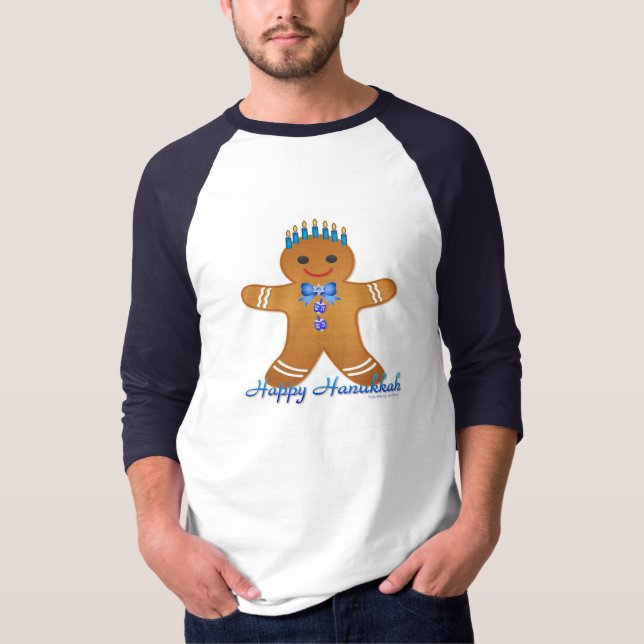 Happy Hanukkah Gingerbread Man Menorah T-Shirt (Front)