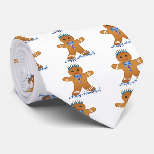 Happy Hanukkah Gingerbread Man Menorah Tie