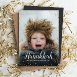 Happy Hanukkah | Glitz Faux Glitter Photo Overlay Holiday Card<br><div class="desc">Affordable custom printed holiday photo cards with simple templates for customization. This chic modern design has a faux glitter confetti border and stylish calligraphy text. The wording says "Happy Hanukkah". Personalize it with your photos and add your family name and the year. Reverse side has space for additional photos and...</div>