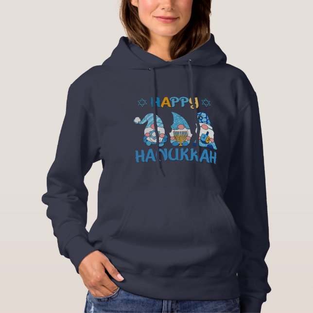 Happy Hanukkah Gnomes Dreidel Menorah Hoodie (Front)