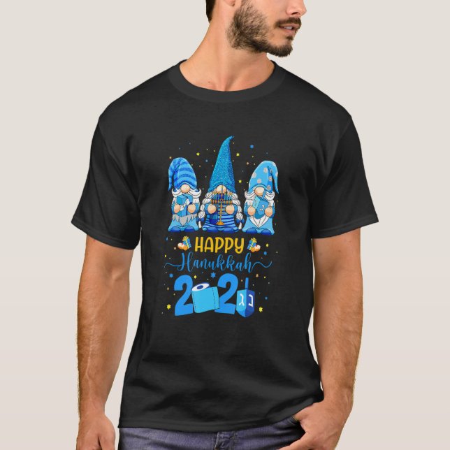 Happy Hanukkah Gnomes Menorah Hanukkah Jewish Holi T-Shirt (Front)
